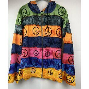 Rising International Hoodie Medium Zip Peace Wearable Art Artsy 70's Boho Hippie